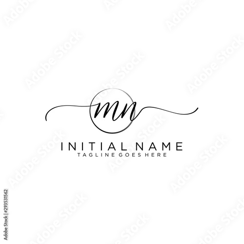 MN Initial handwriting logo with circle template vector.