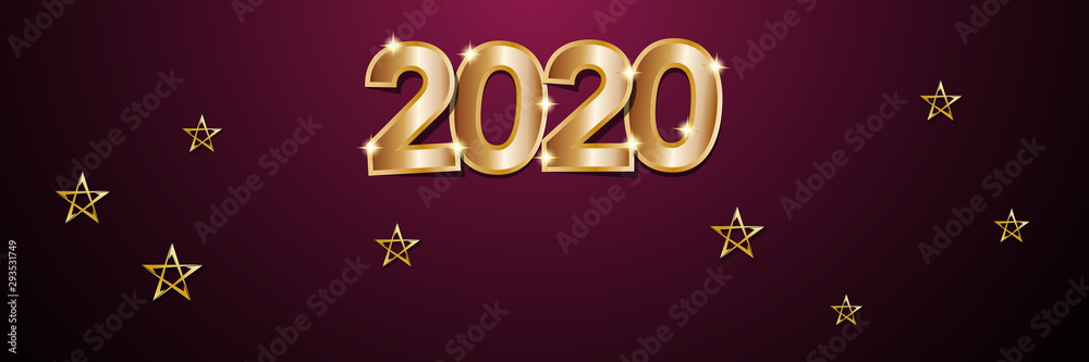 2020 Happy New Year header background, golden stars on purple background 2020 Happy New Year header background, golden stars on purple background