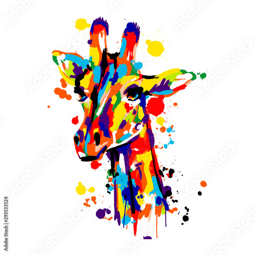 giraffe colored brush stroke, African animals pop art, vector illustration
