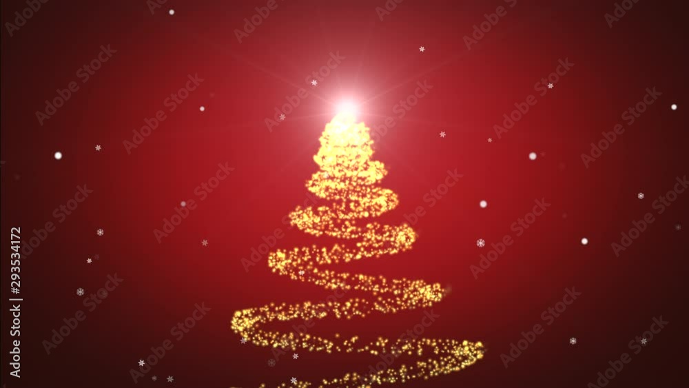 Beautiful Sparkly Christmas Tree Rotating on Red Gradient Background with Snowflakes. Christmas theme Loop Background. Beautiful Sparkly Christmas Tree Rotating on Red Gradient Background with Snowflakes. Christmas theme Loop Background.
