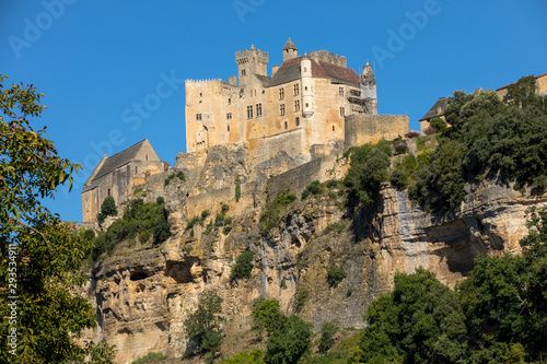 the medieval Chateau de Beynac rising on a limestone cliff above the Dordogne River. France, Dordogne department, Beynac-et-Cazenac