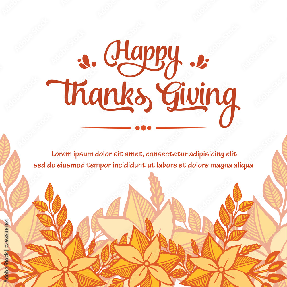 Obraz premium Text of thanksgiving, with style of autumn leaf flower frame. Vector