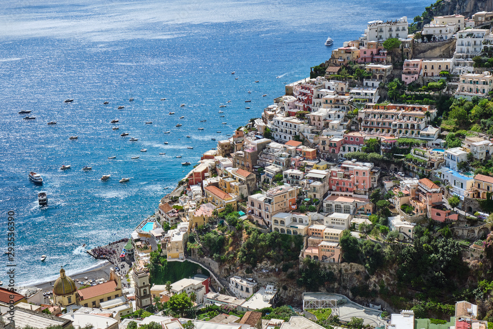 View from above of Positano on the italian Amalfi coast