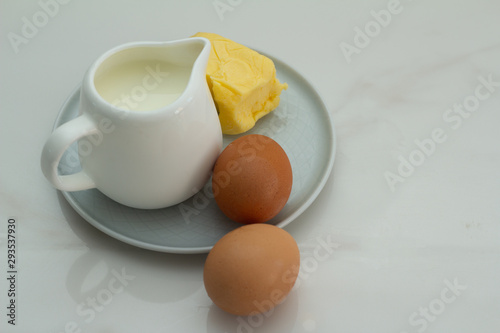 ingredients for omelet on a white background close-up