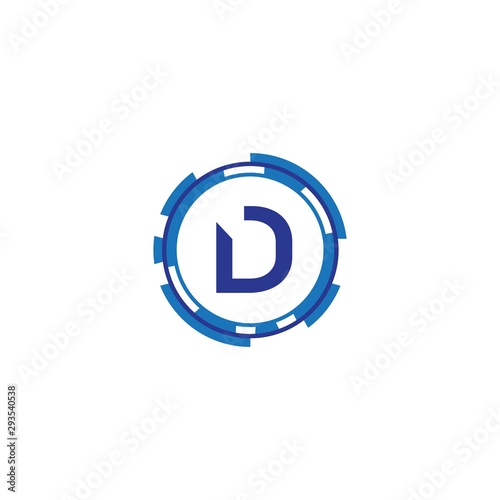Technology orbit web rings with letter D concept design