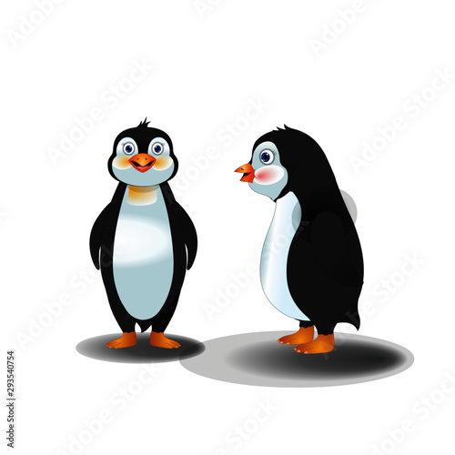 Penguins Front and Profile view - Cartoon Vector Image