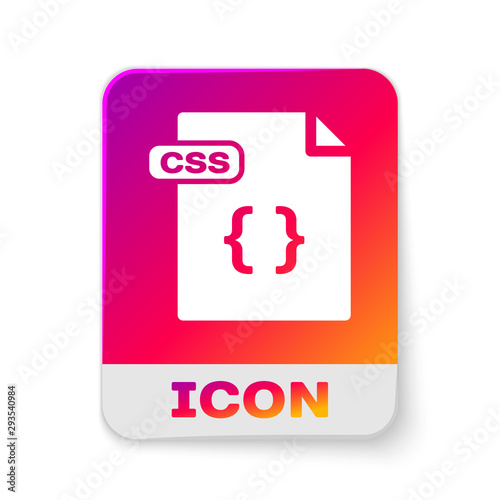 White CSS file document. Download css button icon isolated on white background. CSS file symbol. Rectangle color button. Vector Illustration