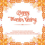 Elegant card thanksgiving, with design beautiful autumn flower frame. Vector