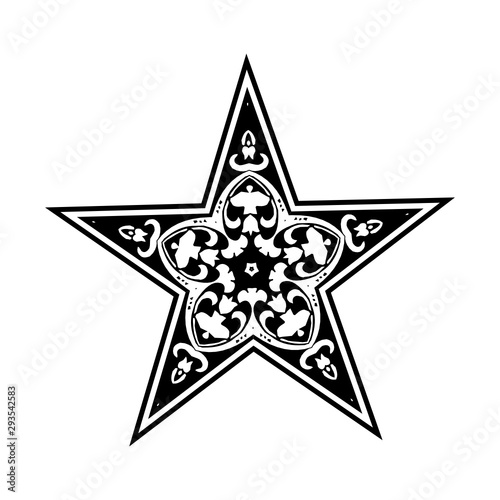 mandala five pointed star  christmas sign - floral ornate vector