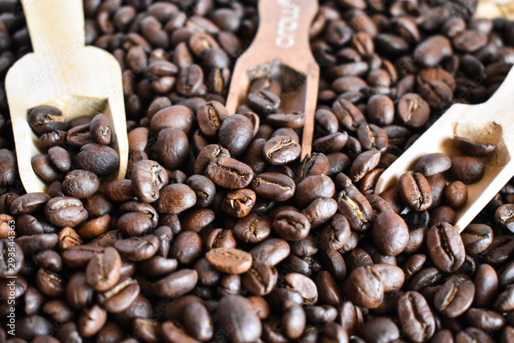 Closeup of roasted coffee beans Closeup of roasted coffee beans