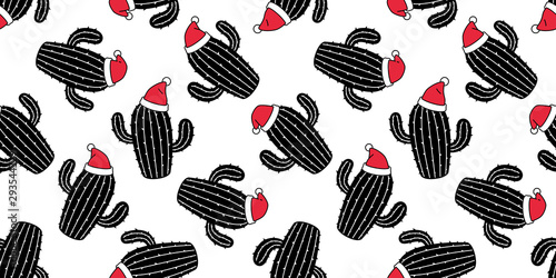 cactus seamless pattern vector Christmas Santa Claus hat Desert botanica flower garden plant summer scarf isolated repeat wallpaper tile background doodle illustration design