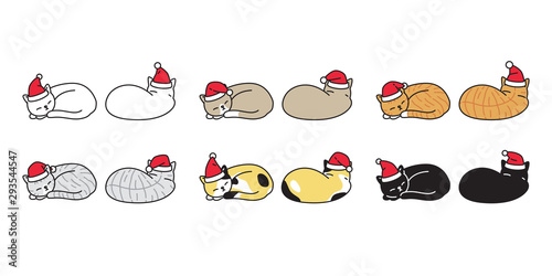 cat vector Christmas Santa Claus hat kitten calico icon logo sleeping symbol cartoon character illustration doodle design