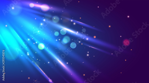 Shiny blue emerging rays with bokeh effect for futuristic technology based abstract motion background.