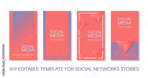 Editable Stories vector template pack 16:9. Design backgrounds for social media. Banner background, website, mobile app, poster, flyer, coupon, gift card, smartphone template, web design