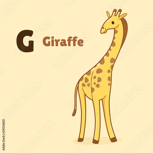 Cartoon giraffe, cute character for children. Cute illustration in cartoon style for abc book, poster, postcard. Animal alphabet.