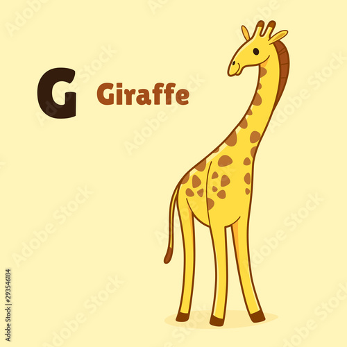 Cartoon giraffe, cute character for children. Vector illustration in cartoon style for abc book, poster, postcard. Animal alphabet.