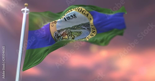 Flag of Chattanooga city at sunset, city of United States of America - loop photo