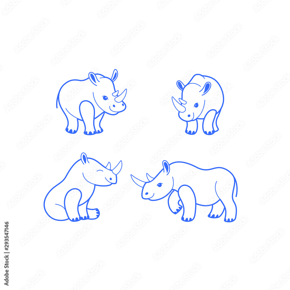 Cartoon rhino sketch line icon. Kawaii animals icons set. Childish print for nursery, kids apparel, poster, postcard, pattern.