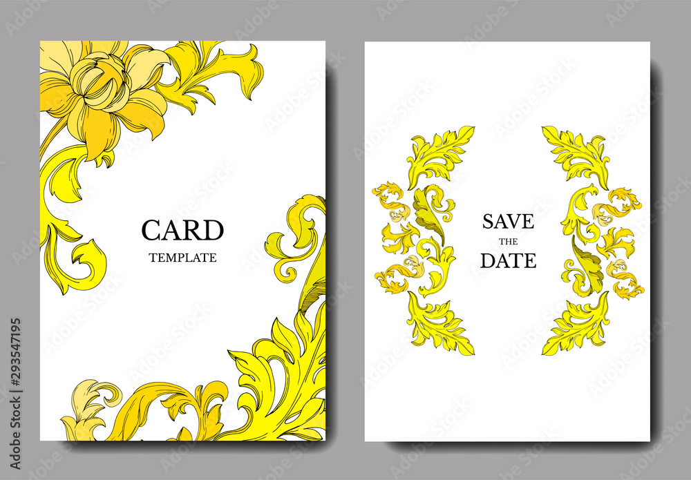 Naklejka premium Vector Golden monogram floral ornament. Black and white engraved ink art. Wedding background card decorative border.