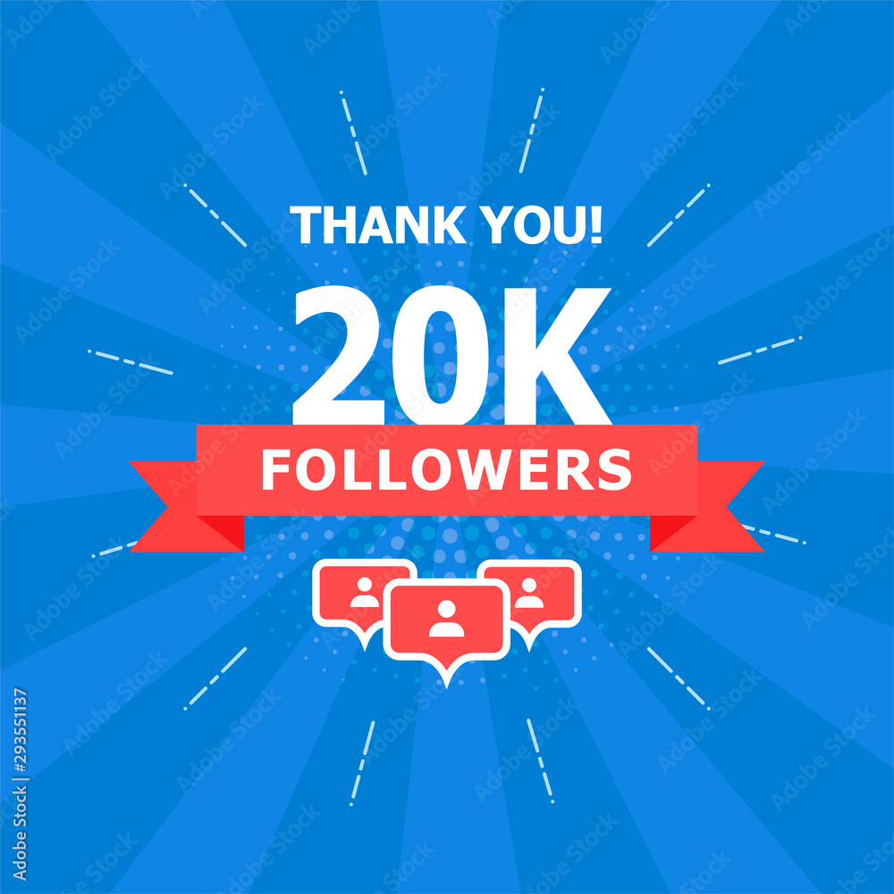 20K added folks, thank you. A combination of different objects is depicted on a blue background.