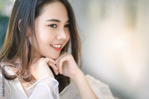 Portrait of attractive asian woman with beauty skin, hair and face. Healthy skin and face care concept.