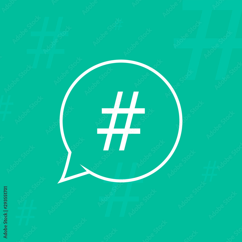 Fototapeta premium The white hashtag icon is depicted on a blue background.