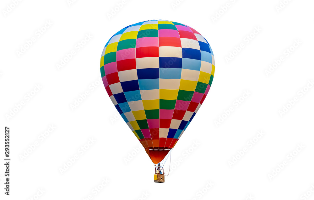 Colorful hot air balloon isolated on white background.