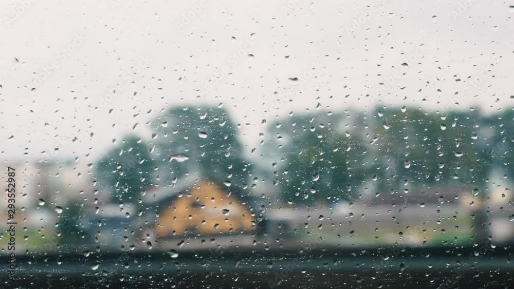View from Window frame Train Travel in Raining day 4K footage
