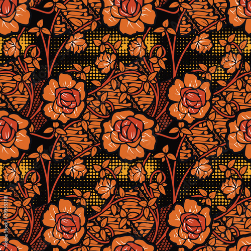 Seamless pattern with floral Illustration  Indonesian batik motif   rose vector art