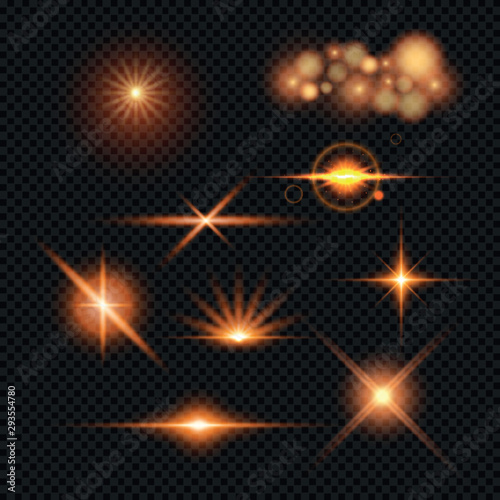 Lighting effect set in different style on transparent background.