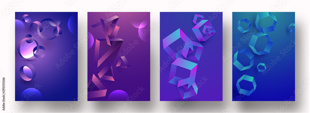 Set of template or flyer design with geometric abstract element in four different color option.