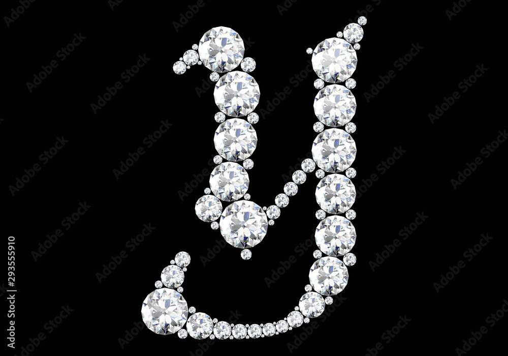 Diamond letters with gemstones isolated on black.3D rendering Diamond letters with gemstones isolated on black.3D rendering