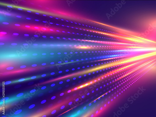 Technology concept based motion background with shiny bokeh effect ray trail.