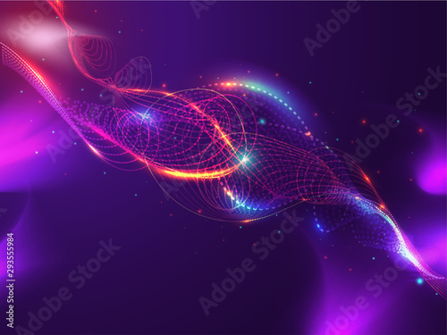 Science or technology concept based abstract background with illustration of shiny lighting motion wave.