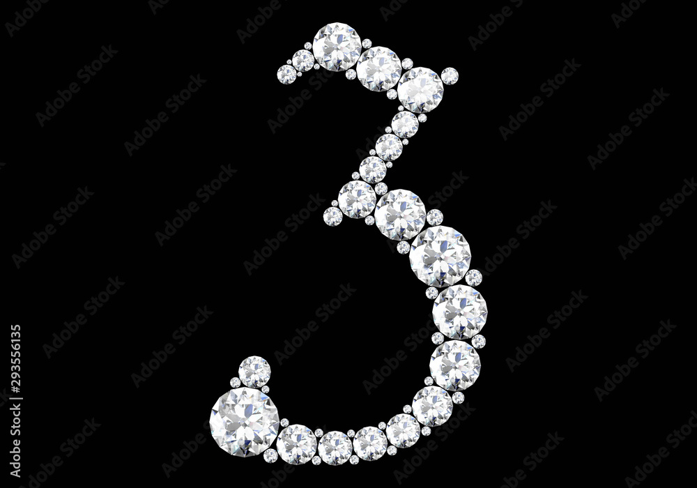 Diamond letters with gemstones isolated on black.3D rendering