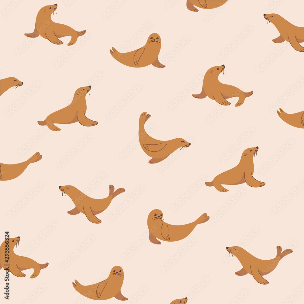 Obraz Simple trendy pattern with style cartoon seal. Cartoon illustration for prints, clothing, packaging and postcards.