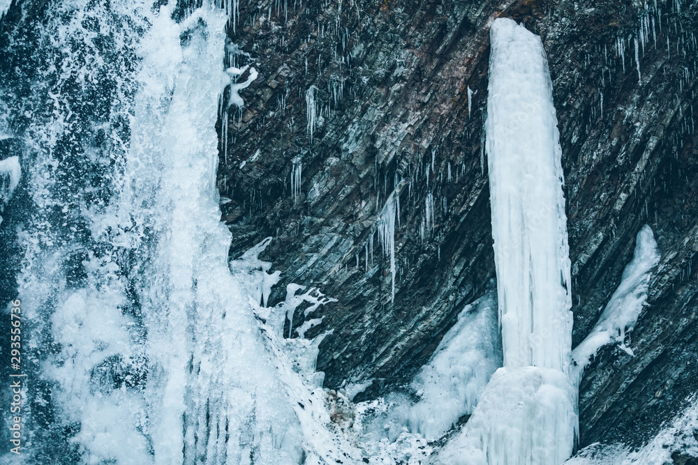 Fototapeta winter frozen waterfall close up