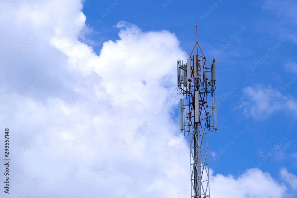 Telecommunication telephone signal transmission tower with beautiful blue sky background Telecommunication telephone signal transmission tower with beautiful blue sky background
