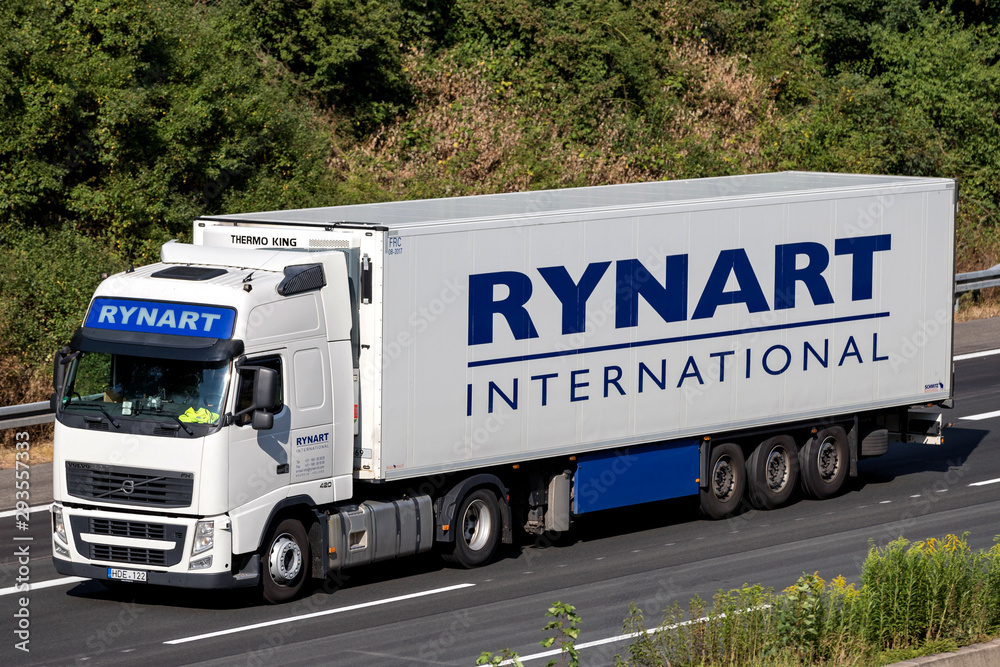 COLOGNE, GERMANY - JULY 13, 2018: Rynart truck on motorway. Founded in ...