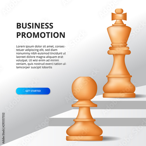 business carrier promotion. growth worker. Goal and strategy concept. Successful with analysis tactical. Illustration chess pawn be a king on the stair.