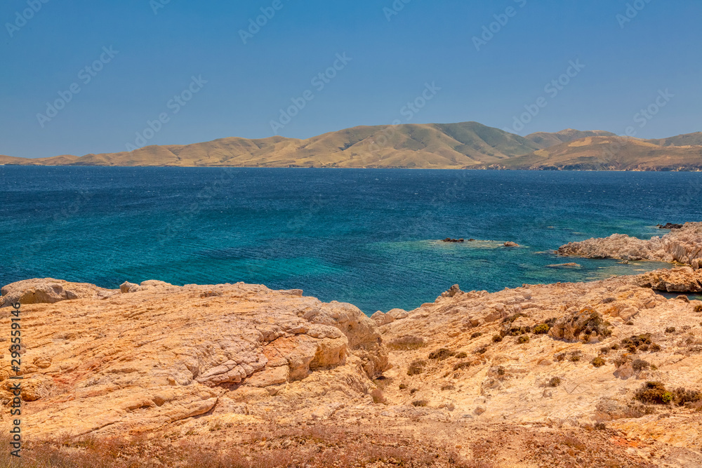 View to the coastline of Aegean sea in Lemnos, Greece