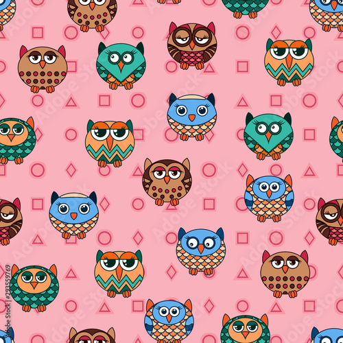 Seamless texture with cartoon funny owls