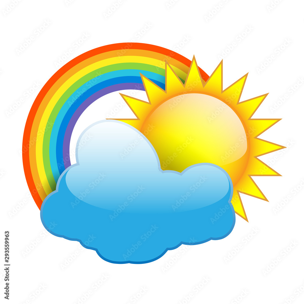 Sun, Clouds and Rainbow isolated on white Sun, Clouds and Rainbow isolated on white
