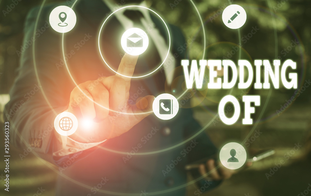 Writing note showing Wedding Of. Business concept for announcing that analysis and woanalysis now as married couple forever Writing note showing Wedding Of. Business concept for announcing that analysis and woanalysis now as married couple forever