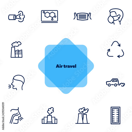Air pollution line icon set. Fumes, recycling symbol, medical mask. Ecology concept. Can be used for topics like exhaust, industrial pollution, health or nature care