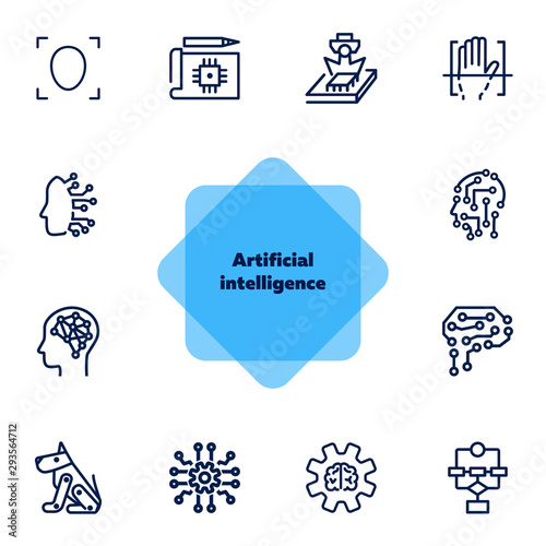 Artificial intelligence line icon set. Brain, gear, setting. Science concept. Vector illustration can be used for topics like shopping, wardrobe, winter