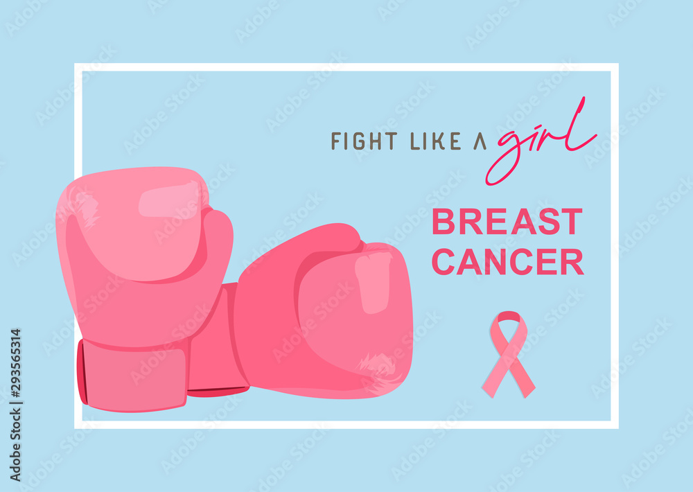 Breast Cancer Awareness, Pink boxing gloves and ribbon. Vector