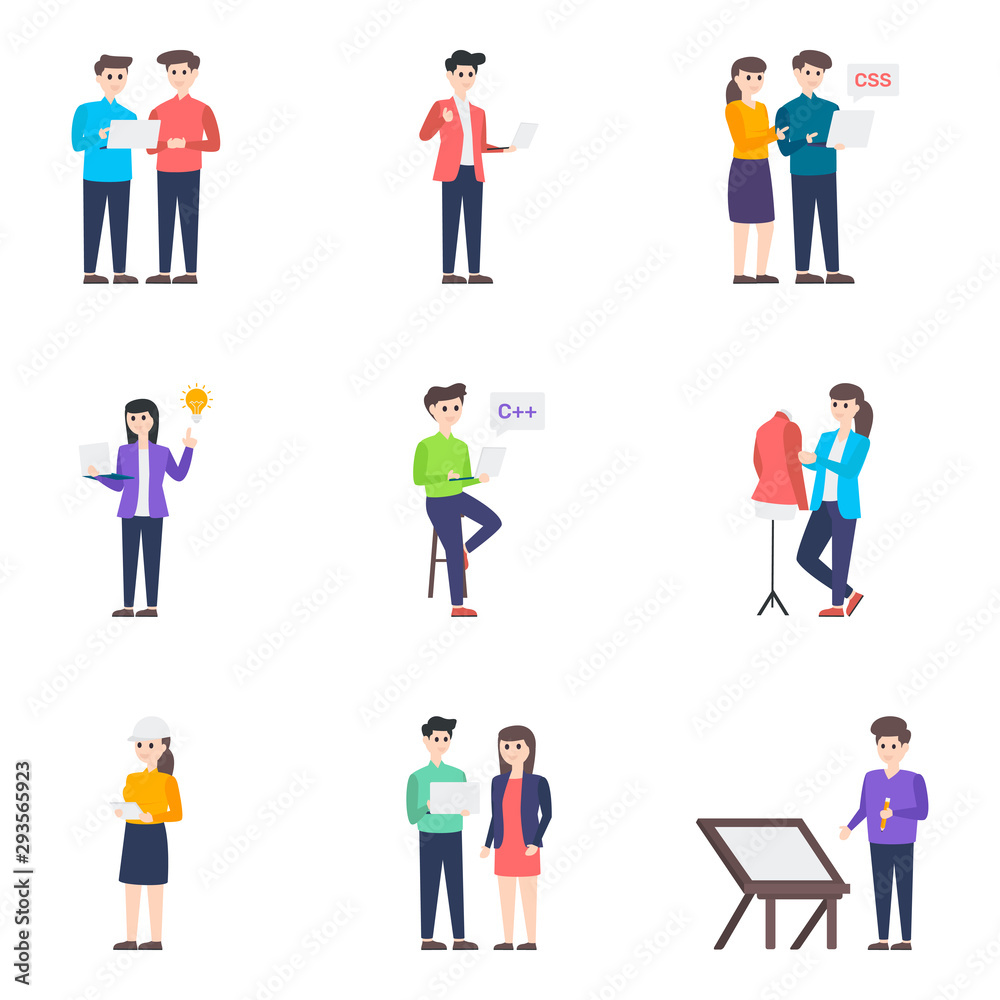 Professional Student Flat Vector Characters 