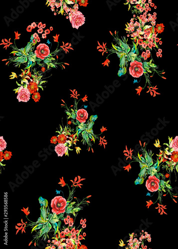 Seamless tropical flower pattern, watercolor.Flowers pattern. for textile, wallpaper, pattern fills, covers, surface, print, gift wrap, scarf, decoupage. Seamless pattern