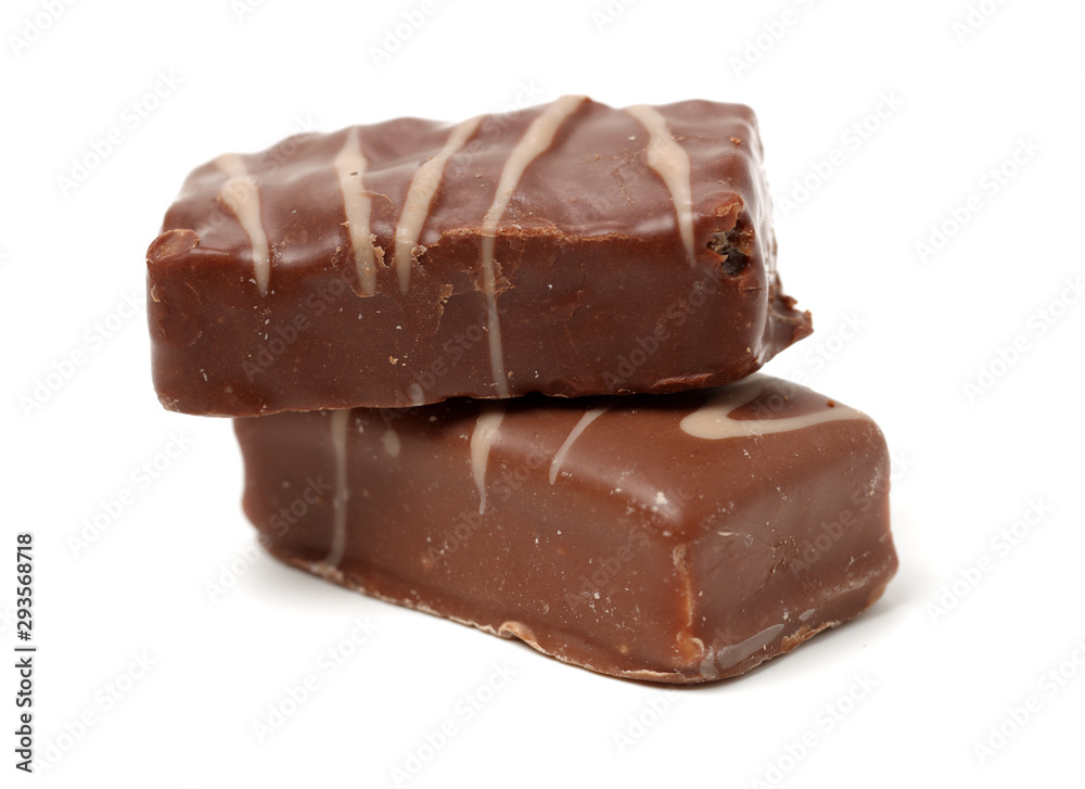 Chocolate peanut candy on white background